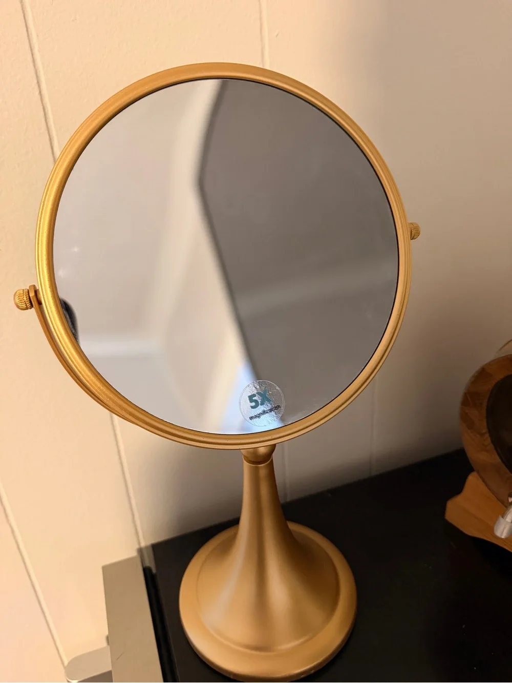 Gold Pedestal Vanity Mirror - Elegant Tabletop Makeup Mirror